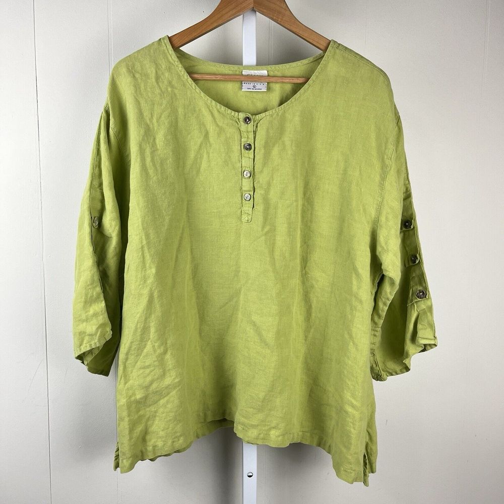 Click by Color Me Cotton Top Womens Large Chartreuse‎ Green 100% Linen USA